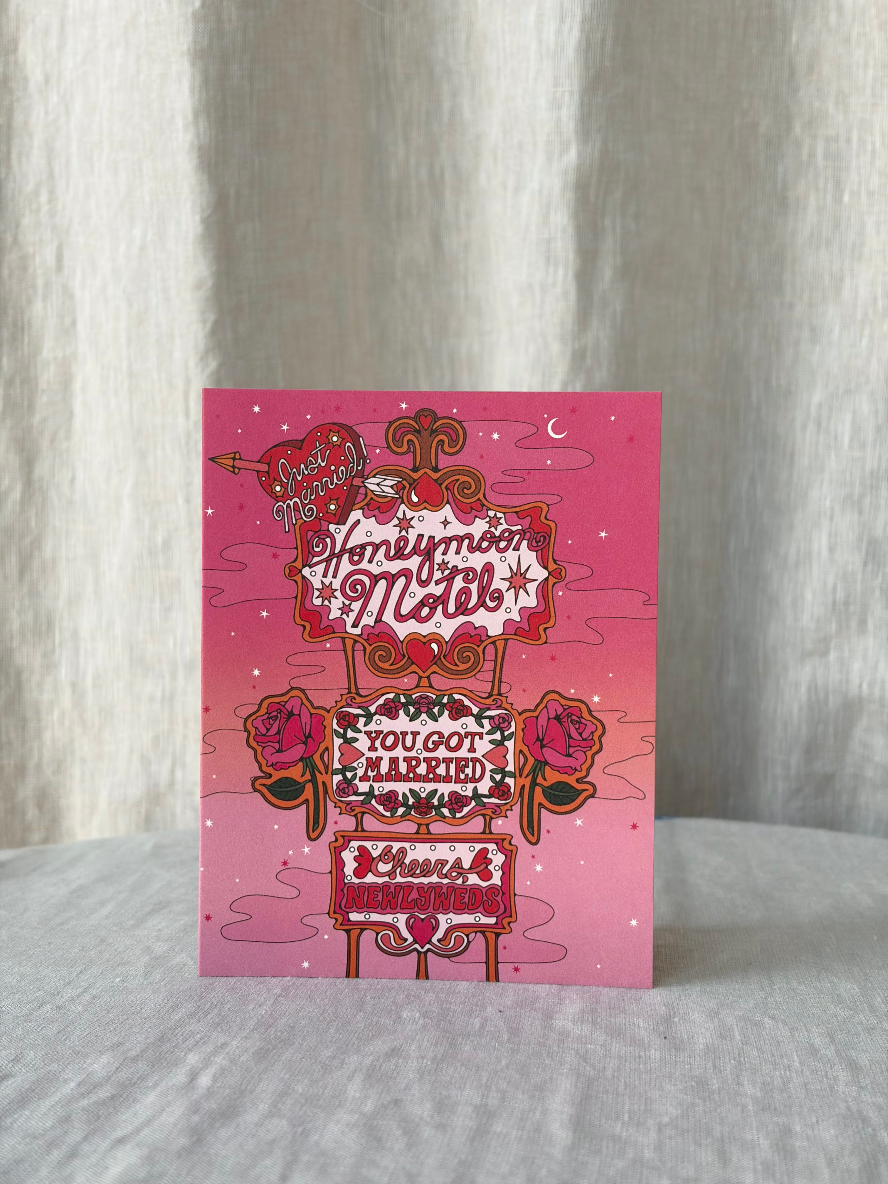 Honeymoon Motel Wedding Greeting Card