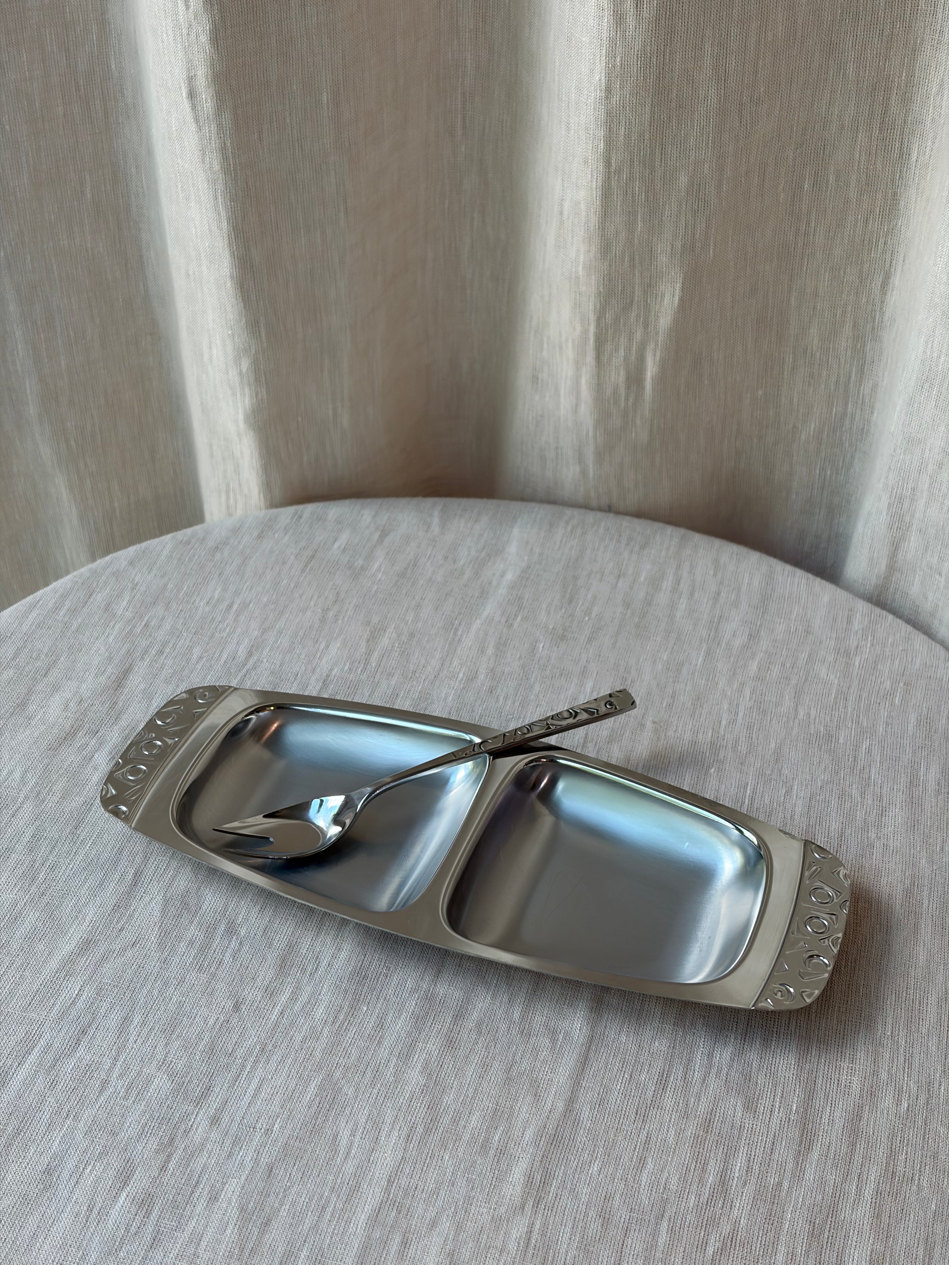 Chrome Dual Sauce Serving Tray