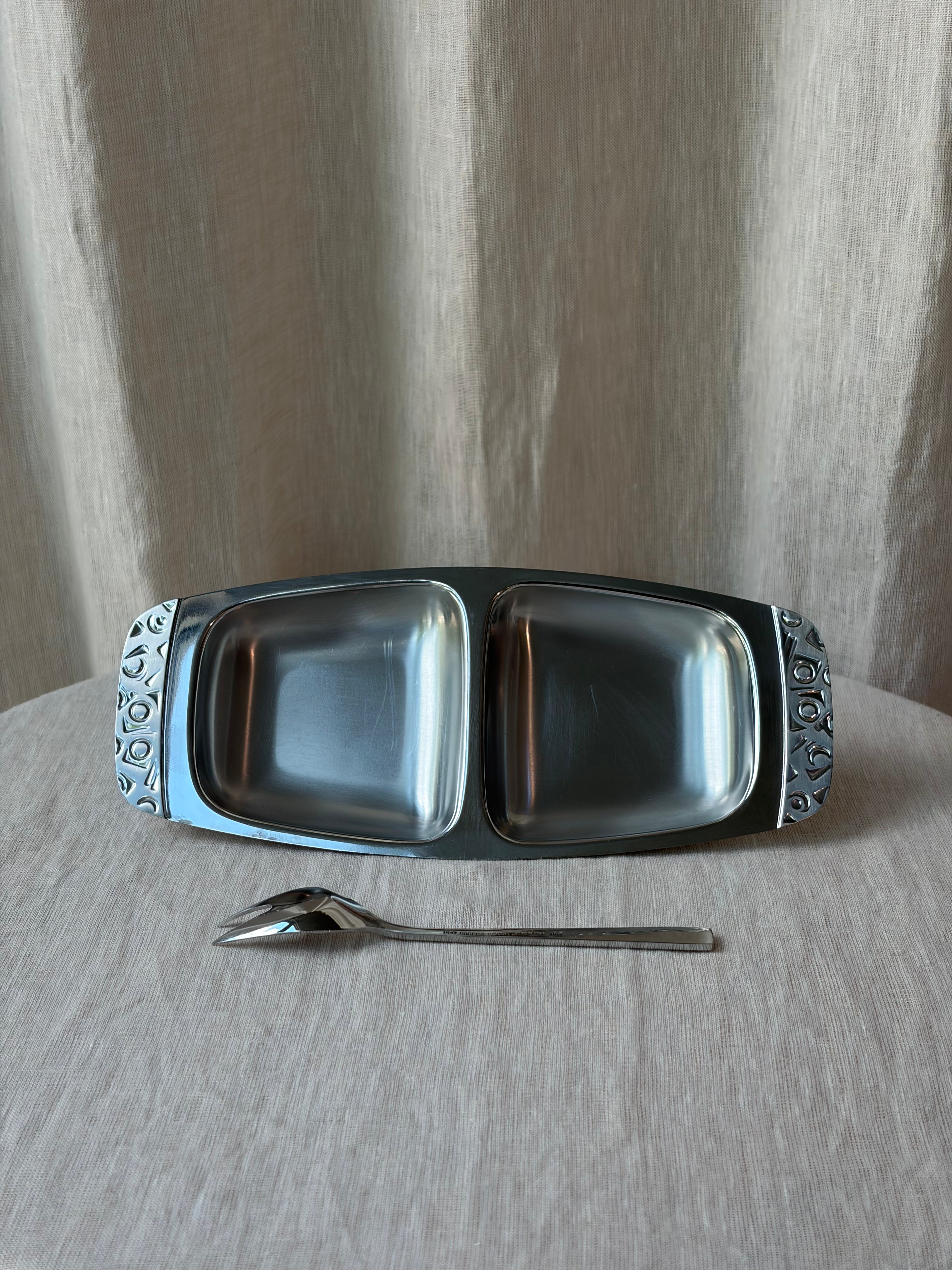 Chrome Dual Sauce Serving Tray