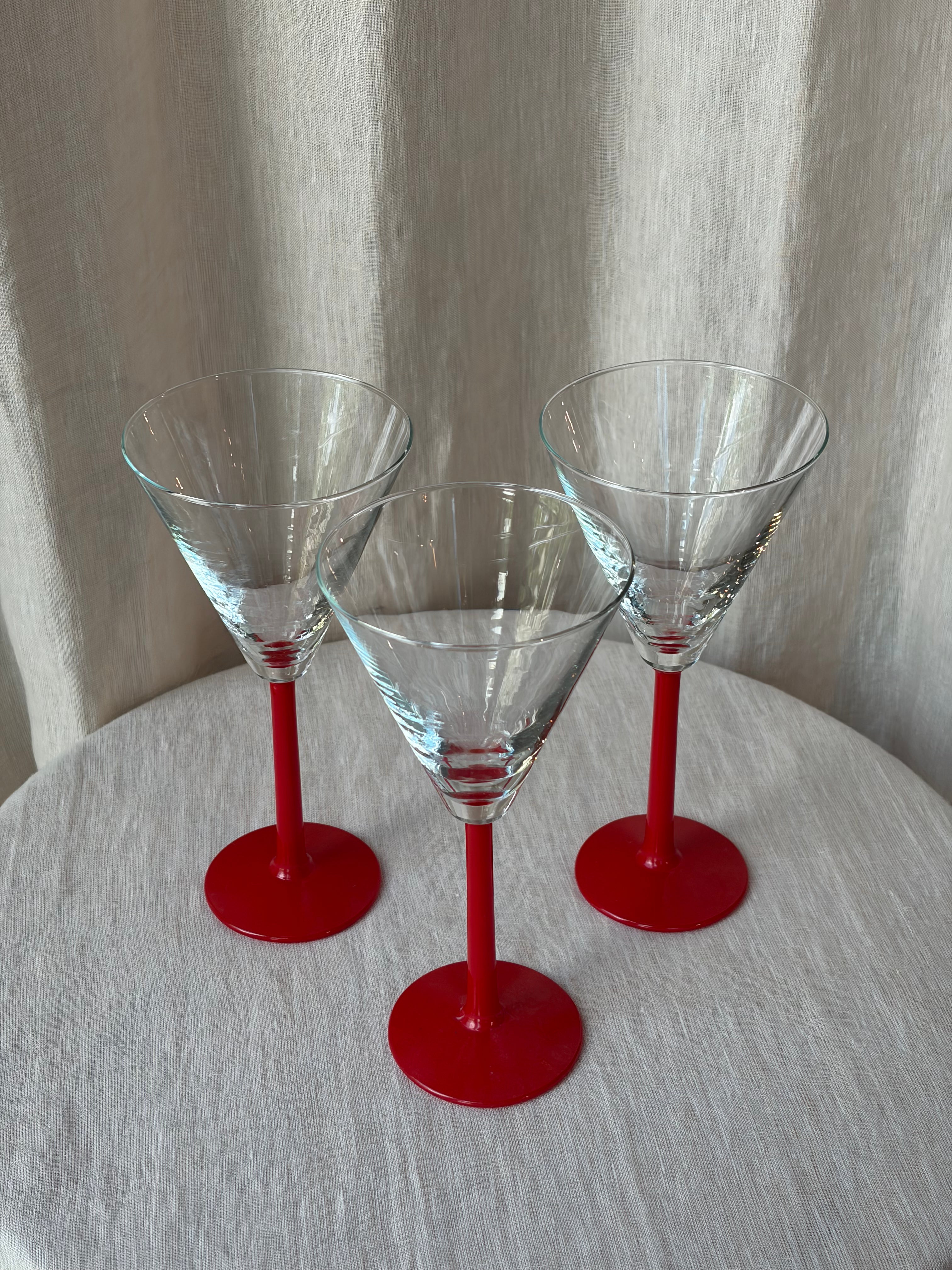 Martini Glasses Red Handle (Set of 3)