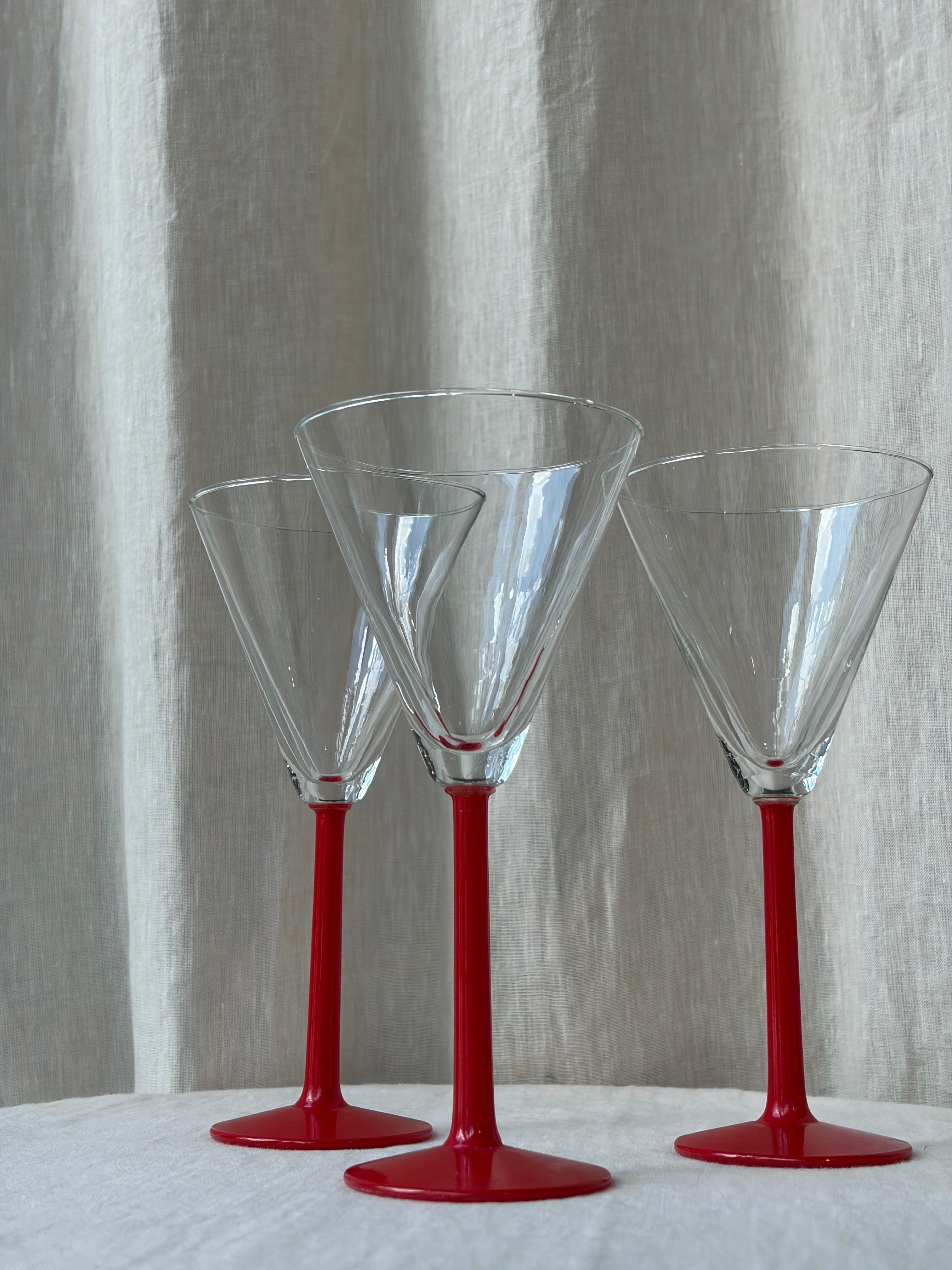 Martini Glasses Red Handle (Set of 3)