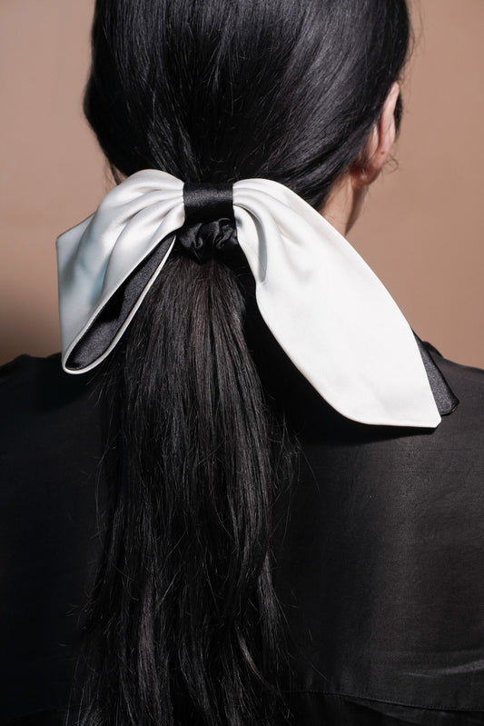 White + Black Asymmetrical Scrunchie